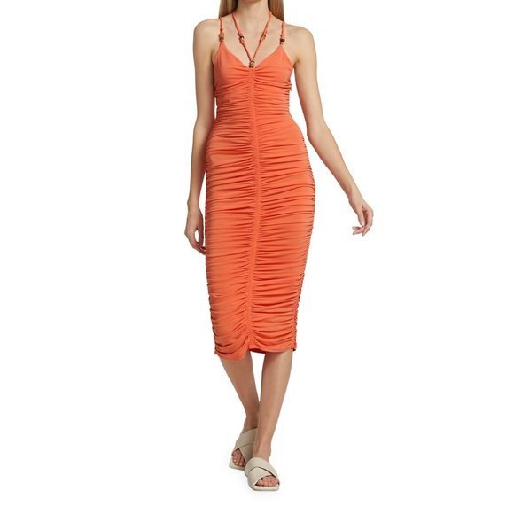 A.L.C. Allegra Ruched Bead-Embellished Midi-Dress Size M - Picture 1 of 13